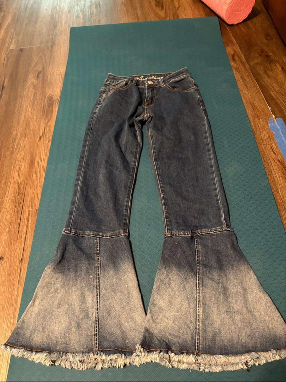Kids Dark Blue Flared Jeans with Frayed Hem